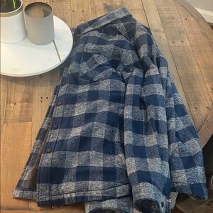 Men's Blue and Gray Plaid Shirt Jacket